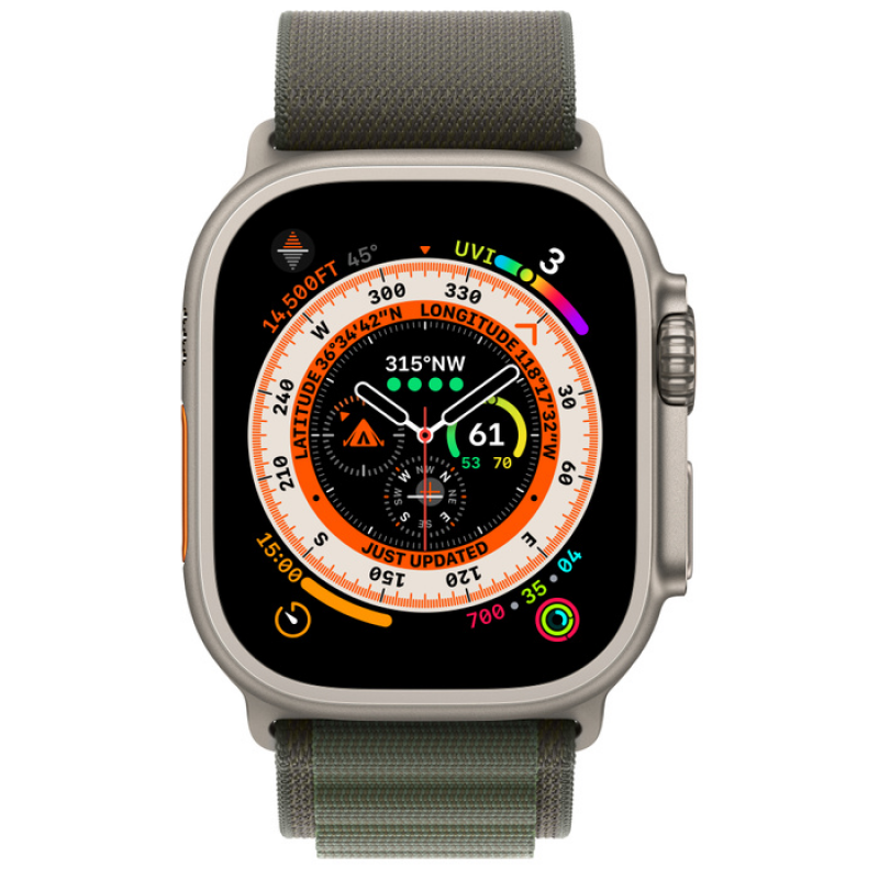 Apple Watch Ultra 49 mm Titanium Case with Green Alpine Loop